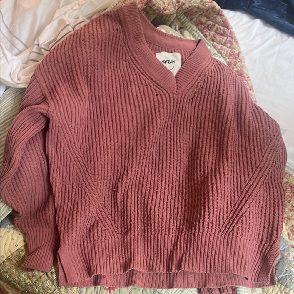 Aerie Pink V-Neck Sweater